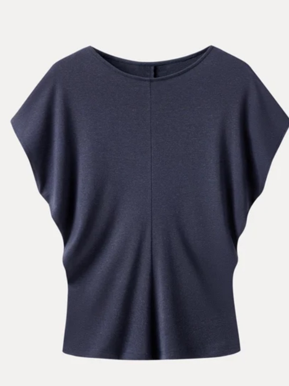 OGL | Tencel-Linen Blend Round Neck Relaxed Summer Top Smoky Navy Blue | XL New